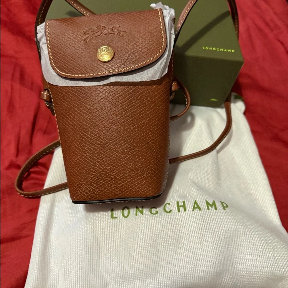 Longchamp Brown Leather Phone Case Crossbody